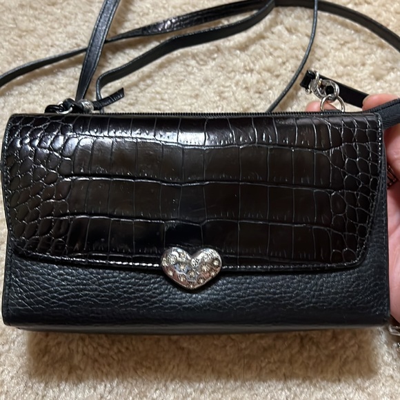 Brighton Black Croc and Pebbled Leather Crossbody Organizer Shoulder Handbag - Picture 2 of 16